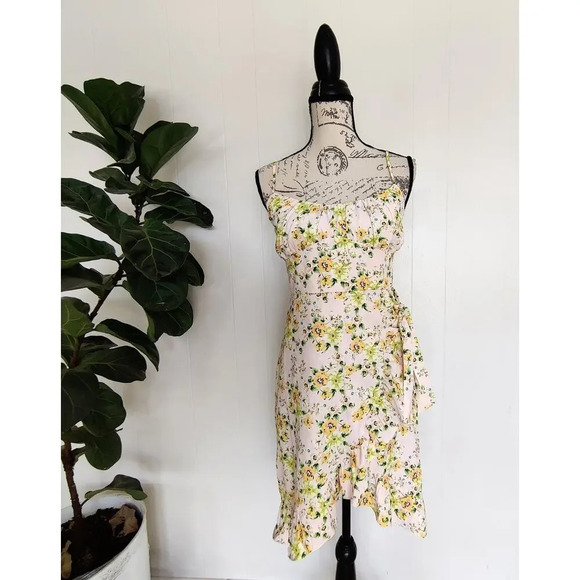 BCBG Generation Floral Ruffle Faux Wrap Sleeveless Dress Sz 2 High-low Pink - Picture 9 of 9